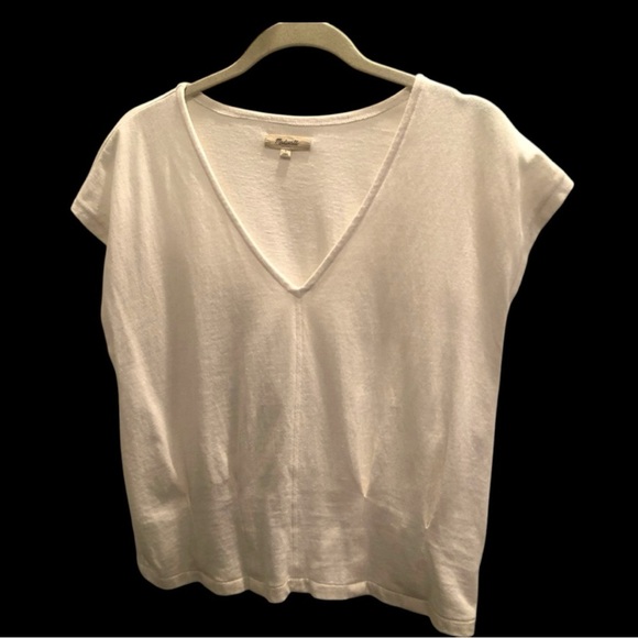 Madewell Tee - Structured V Neck Tee, Cream 
Sz Large Casual Neutral Versatile - Picture 1 of 8